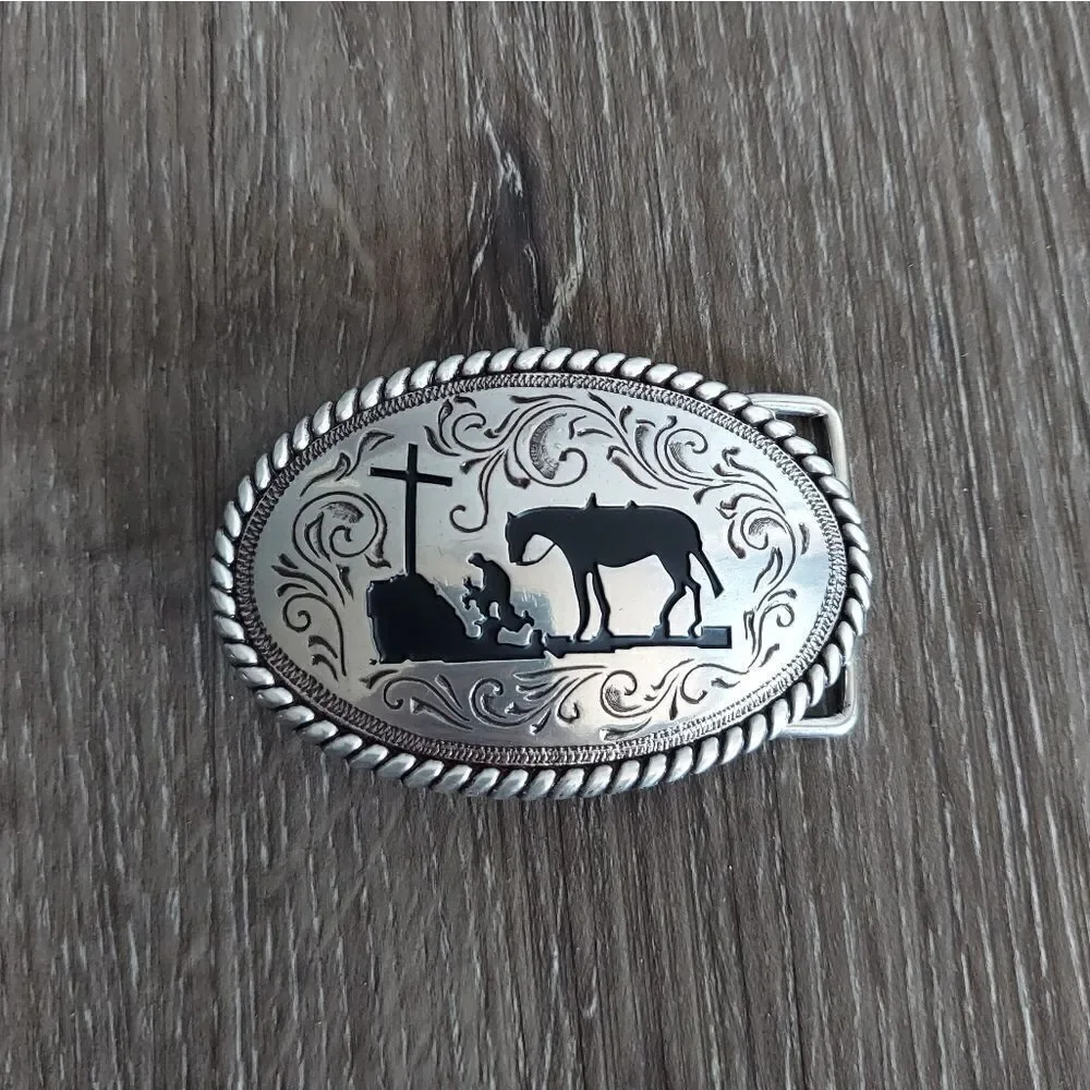 Nocona Youth Cowboy Prayer Silver Belt Buckle